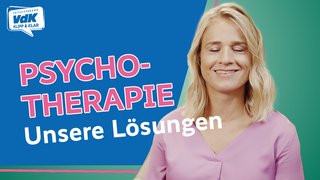 Die Collage zeigt VdK-Präsidentin Verena Bentele und den Schriftzug "Psychotherapie: Unsere Lösungen"