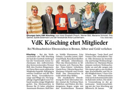 Weihnachtsfeier mit Ehrung langj&auml;hriger Mitglieder