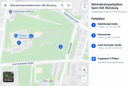 Karte Behindertenparkpl&auml;tze