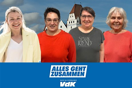 Im Hintergrund sieht man einen kleinen Teil vom Turm des Schlo&szlig; Ingolstadt. unten ist en VDK LOGO mitdm Slogan: Alles geht zusammen.
