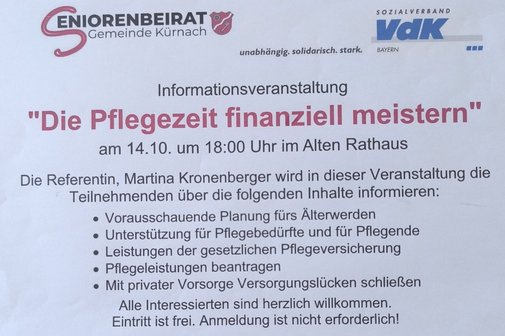 Fachvortrag "Die Pflegezeit finanziell meistern"