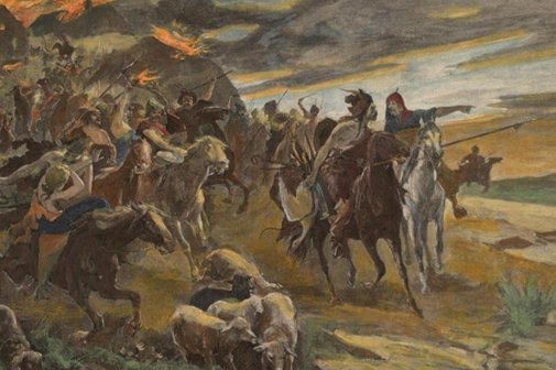 Mittelalterliche Reiter am H&uuml;gel