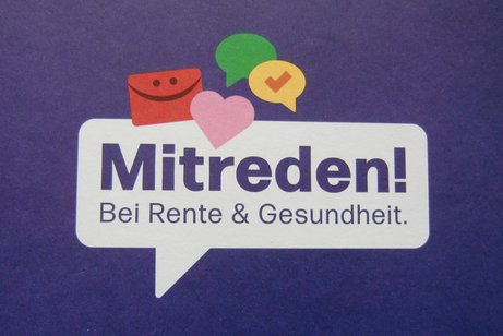 Bild zeigt Logo Sozialwahl mit dem Text: Mitreden! Bei Rente und Gesundheit