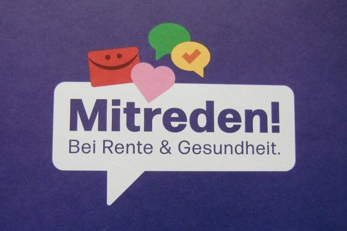 Bild zeigt Logo Sozialwahl mit dem Text: Mitreden! Bei Rente und Gesundheit