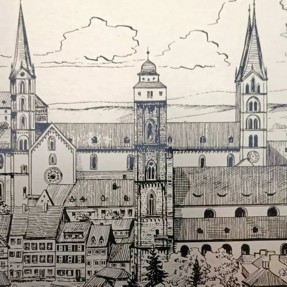 Kirchen von Bamberg Kupferstich von einigen Hügeln Bambergs