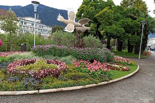 Blumeninsel mit Tauben in Meran