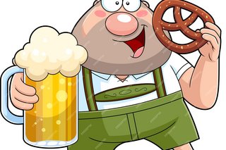 Mann mit Bier und Brezn