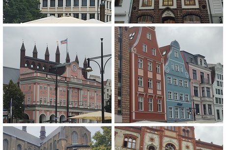 Abgebildet sind verschiedene schöne Fassaden von Häusern