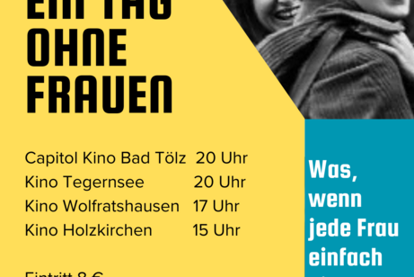 Das Bild zeigt im Hintergrund mehrere Frauen, die lachend vorbeigehen und unten im Vordergrund die Daten zur Filmvorstellung