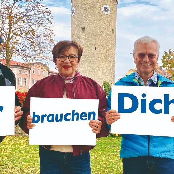 Unsere Vorsitzende Elvira Kahnt mit Stellvertretern Max Michelsen und Harald Meyer Werbung für die Neuwahlen 2026