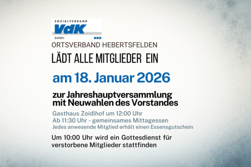 Das Bild zeigt die Informationen zur Jahreshauptversammulung am 18. Januar an