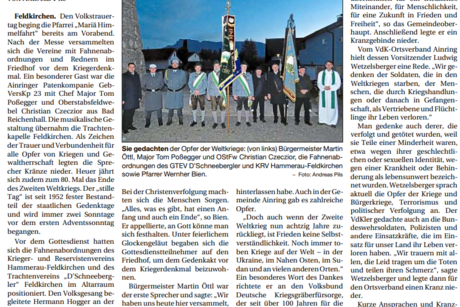 Bericht der "pnp" zum Volkstrauertag in Feldkirchen