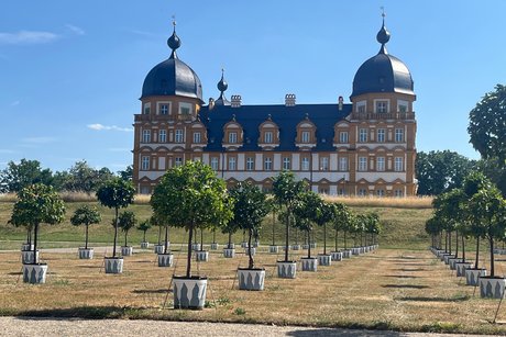 Schloß Seehof mit der Orangerie. Das schöne Schloß Seehof in Memmelsdorf mit der Orangerie im Vordergrund.