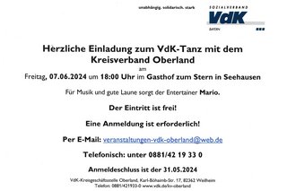 Plakat VdK-Tanz mit dem Kreisverband Oberland in Seehausen
