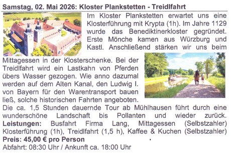 MUTTER- / VATERTAGSAUSFLUG nach Plankstetten