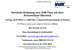 Plakat VdK-Tanz mit dem Kreisverband Oberland in Peiting