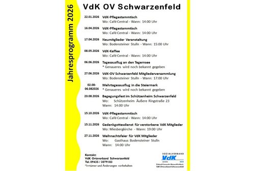 Jahresprogramm 2026 VdK Ortverband Schwarzenfeld