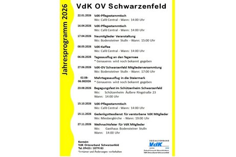 Jahresprogramm 2026 VdK Ortverband Schwarzenfeld
