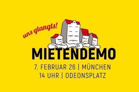 Bild zeigt Karikatur, die H&auml;user zeigt, die sauer sind mit dem Veranstaltungshinweis zur MIETENDEMO am 07.02.2026