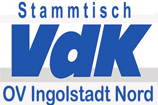 VDK Logo mit Blauer Schrift und Drei Gro&szlig;buchstaben VDK unterhalb steht OV Ingolstadt Nord Oberhalb steht Mitgliederversammlung