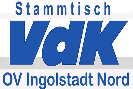 VDK Logo Ingolstadt Nord-Mitgliederversammlung VDK Logo mit Blauer Schrift und Drei Großbuchstaben VDK unterhalb steht OV Ingolstadt Nord Oberhalb steht Mitgliederversammlung
