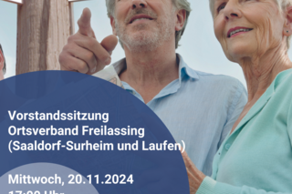 Zwei Menschen reden miteinander. Terminanzeige für Vorstandssitzung am 20.11.2024 um 17 Uhr im Bürgerzentrum KONTAKT