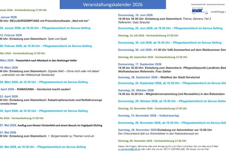 Veranstaltungskalender 2026