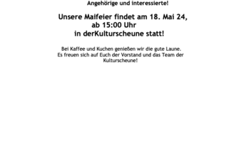 Der Ortsverband Mistelgau lädt zur Maifeier am 18.05.2024 in Obernsees ein.
