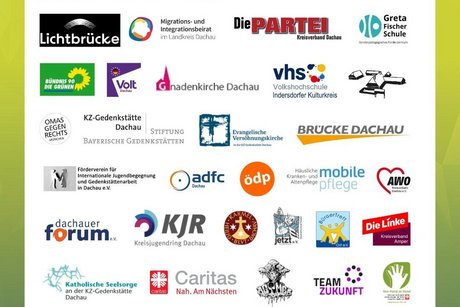 Auf wei&szlig;em Untergrund werden die Logos der etwa 40 unterst&uuml;tzenden Organisationen abgebildet.