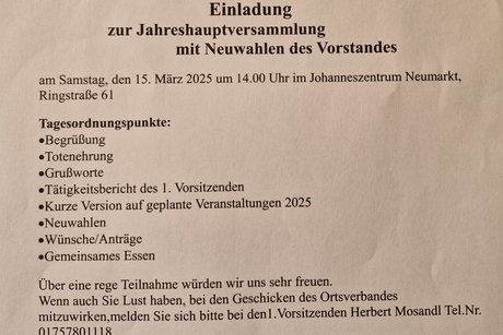 Einladung Hauptversammlung