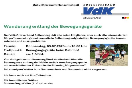 Einladung zur Wanderung entlang der Bewegungsgeräte