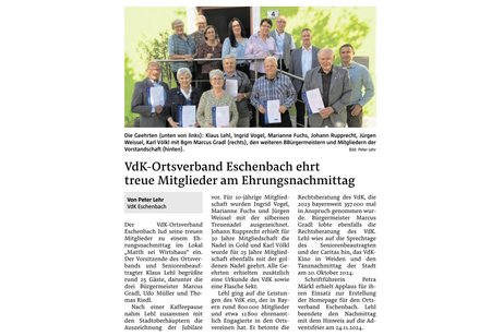 Ehrung langj&auml;hriger Mitglieder des OV ESB