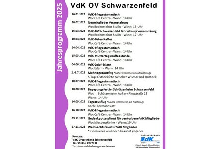 Jahresprogramm 2025 VdK Ortverband Schwarzenfeld