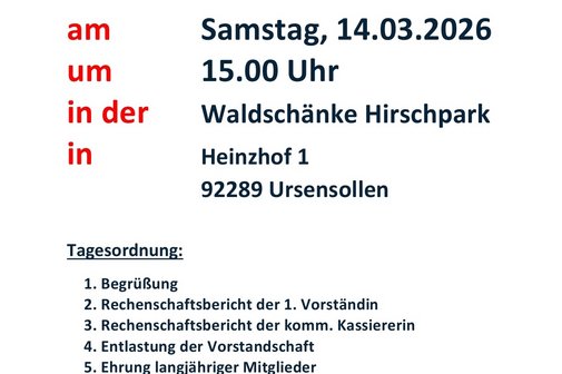 Jahreshauptversammlung des VdK Ursensollen am 14.03.2026 Jahreshauptversammlung des VdK Ursensollen am 14.03.2026