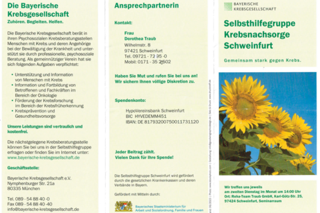 Prospekt Selbsthilfegruppe Flyer von der Selbsthilfegruppe Krebsnachsorge Schweinfurt