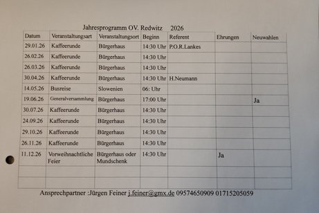 Jahresprogramm VdK Ortsverband Redwitz