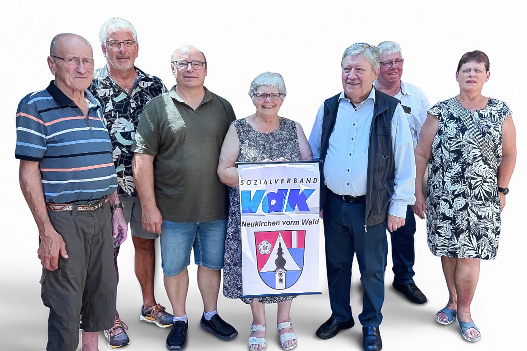 Der Vorstand des VdK Neukirchen: (v.l.) Georg Schrank, Ulrich Lindinger, Klaus Reinhart, Hildegard G&ouml;tz, Max Kreipl, Johann Liebl und Monika Schwaiberger