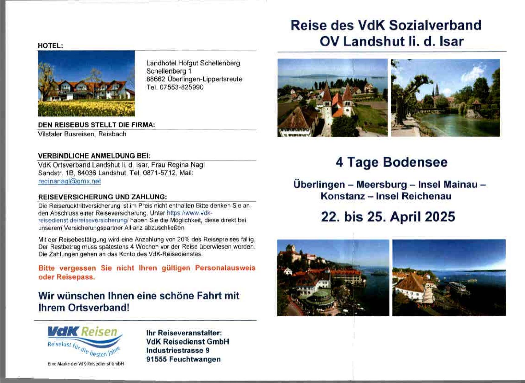 Reise des VdK Sozialverband OV Landshut li. d. Isar - 4 Tage Bodensee