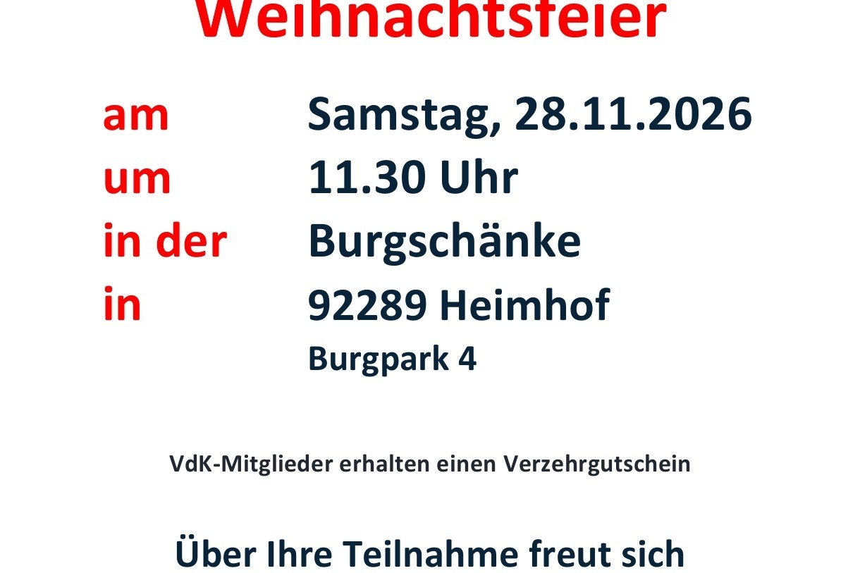 Einladung zur Weihnachtsfeier 28.11.2026