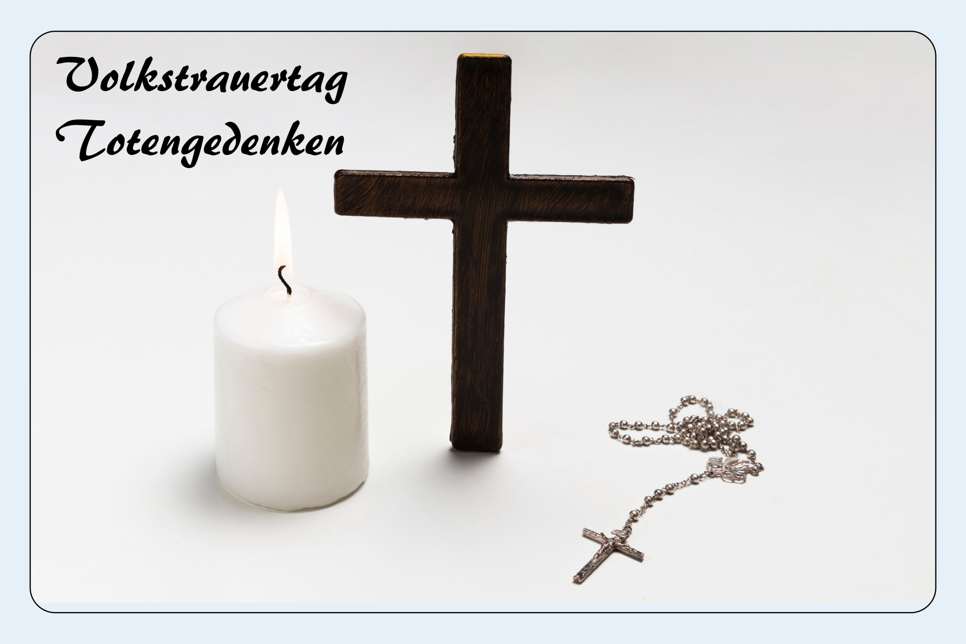 Kerze mit Kreuz und Rosenkranz