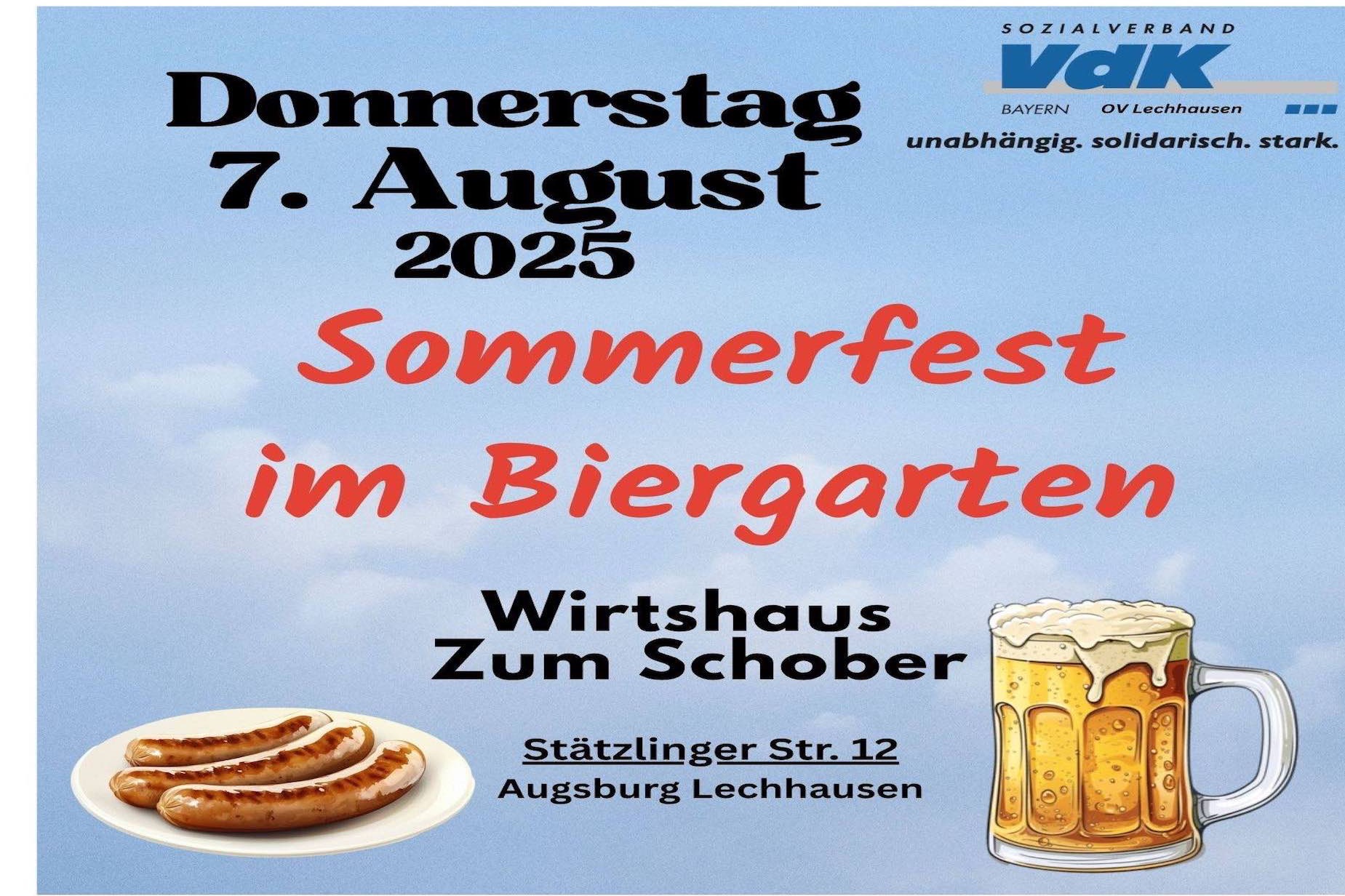 Einladung zum Sommerfest im Biergarten zum Schober in Lechhausen am 07.08.2025