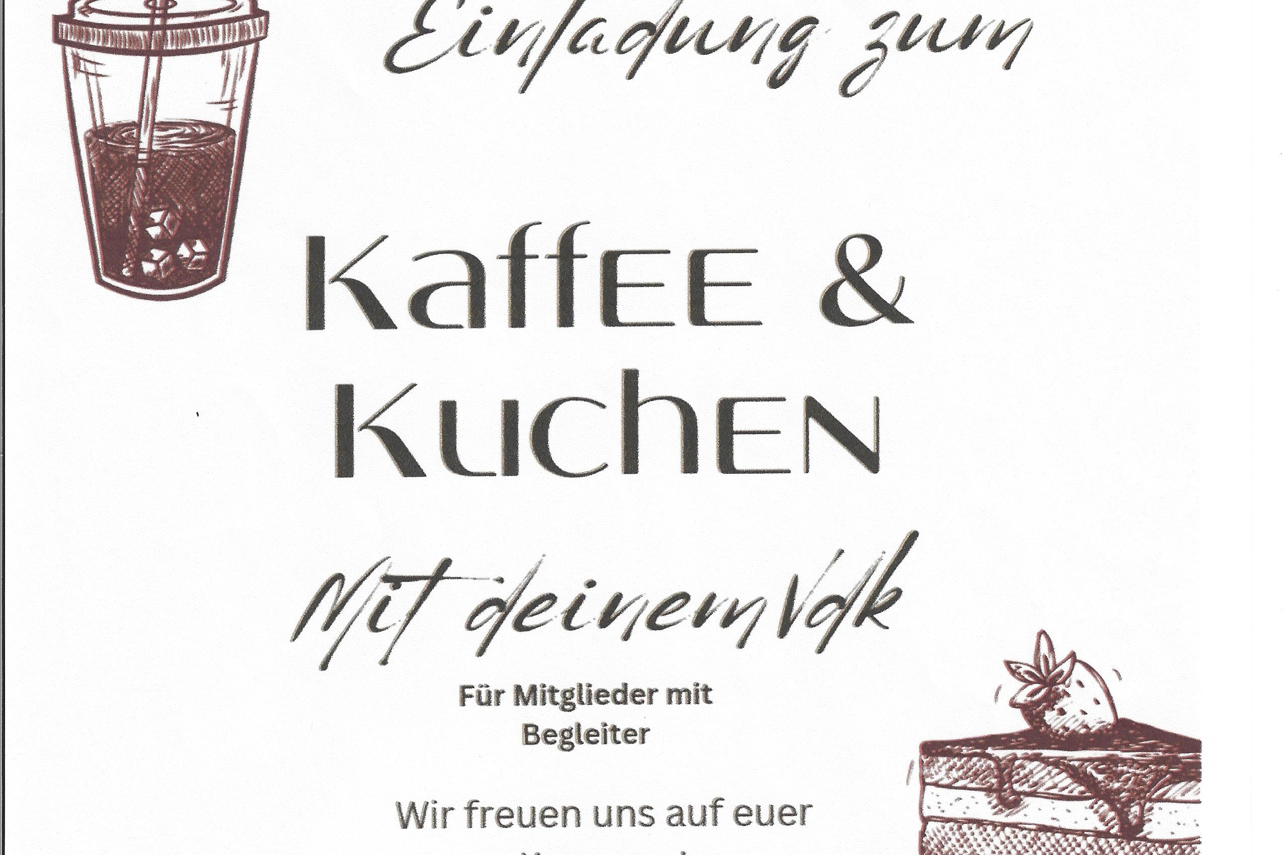 Einladung zum Kaffee und Kuchen für Mitglieder und Begleitung im Jugendzentrum Hofstetten