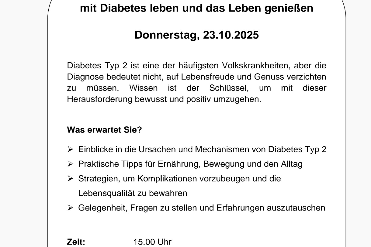 Ein Vortrag über Diabetes verstehen - mit Diabetes leben und das Leben genießen