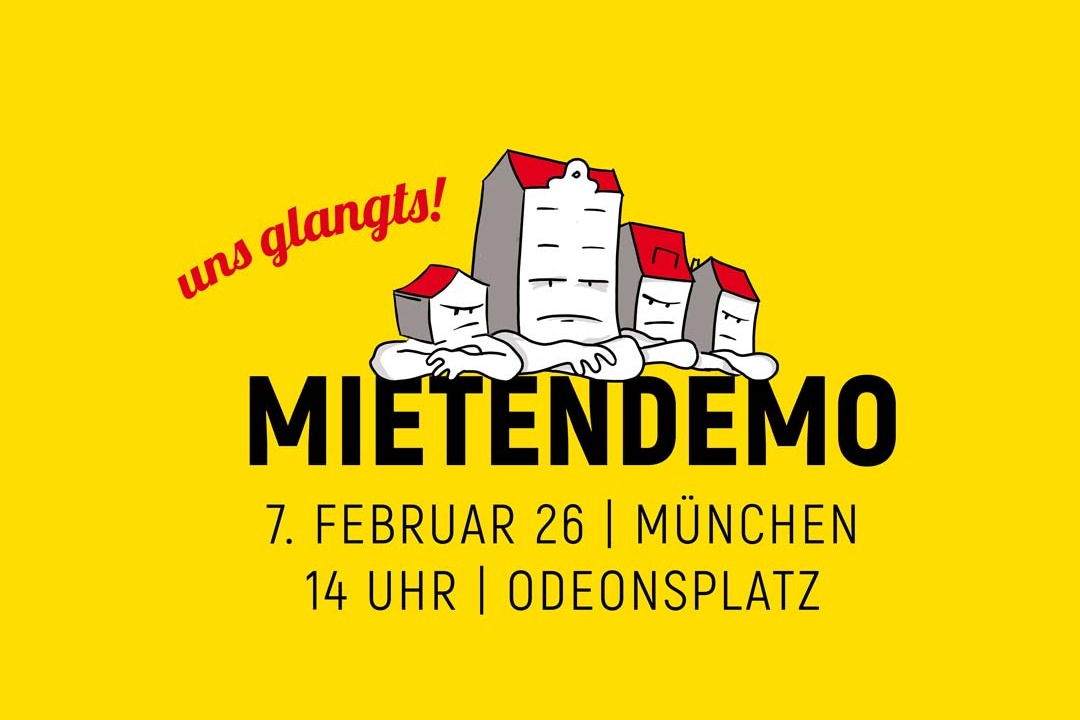 Bild zeigt Karikatur, die H&auml;user zeigt, die sauer sind mit dem Veranstaltungshinweis zur MIETENDEMO am 07.02.2026