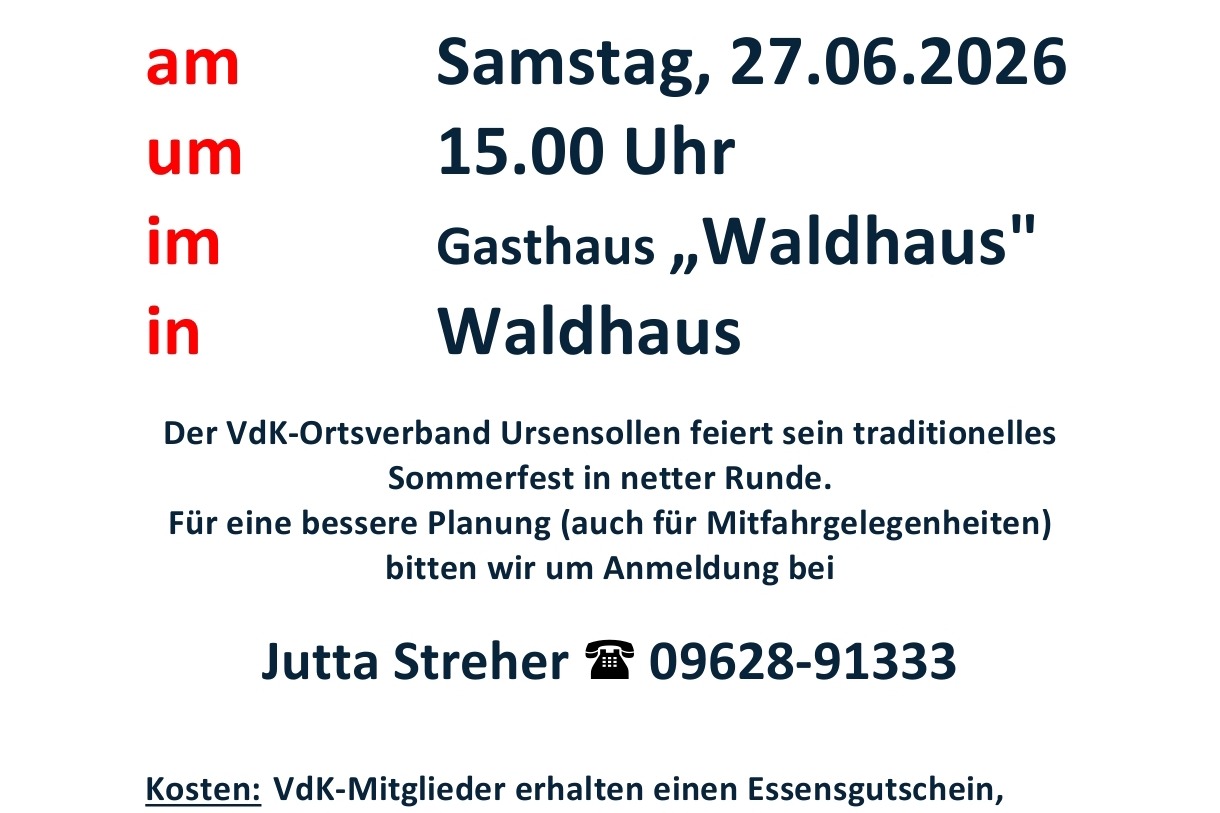 Sommerfest am 27.06.2026 Sommerfest am 27.06.2026