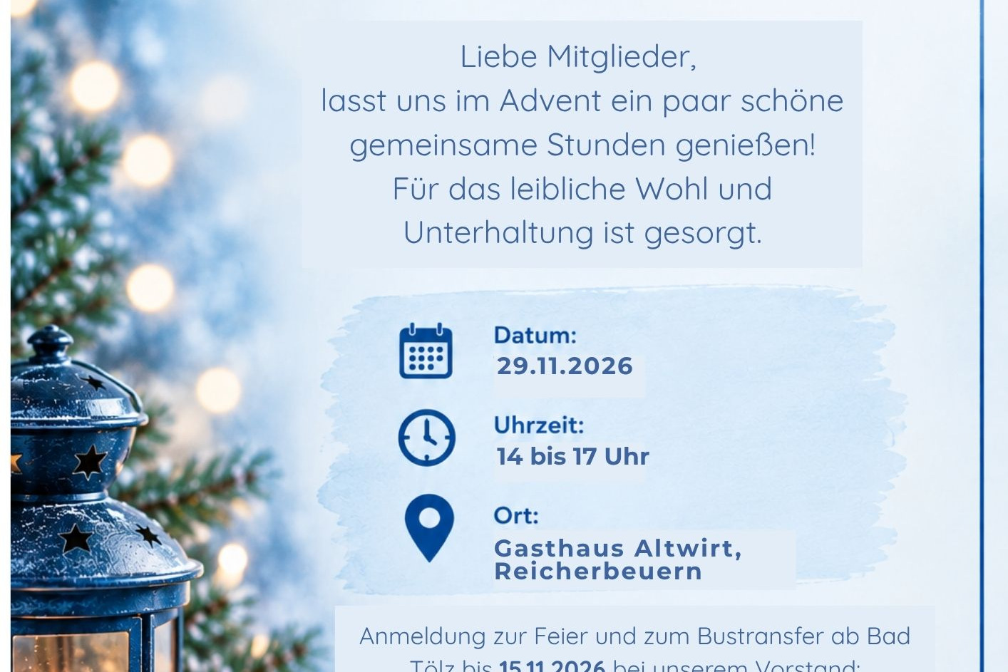 Ein weihnachtliches Motiv mit dem Text der Weihnachstfeier