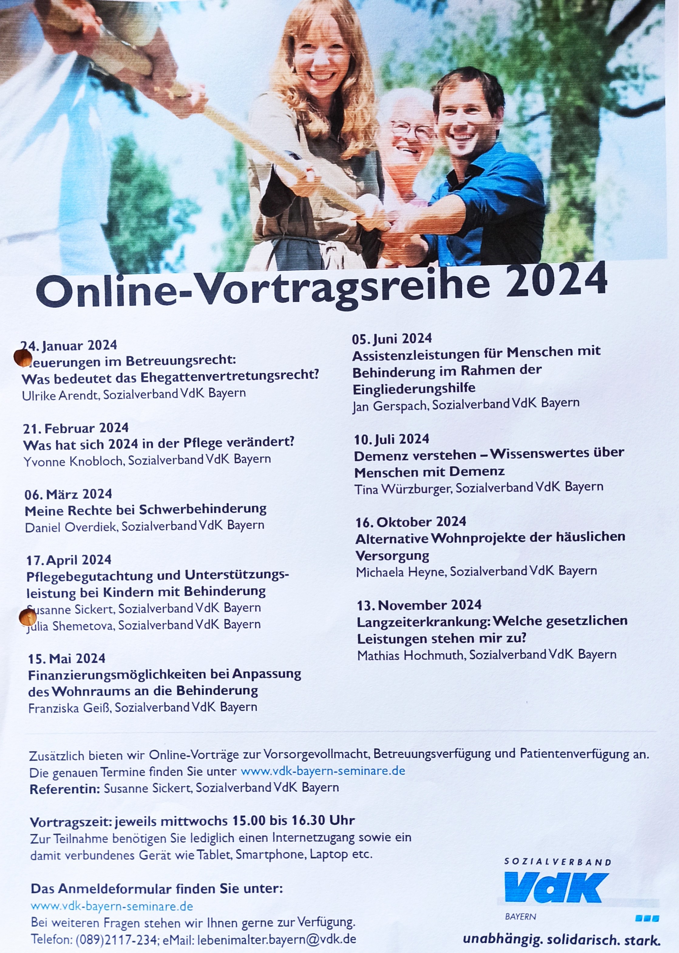 Programm VdK Online Vortragsreihe 2024