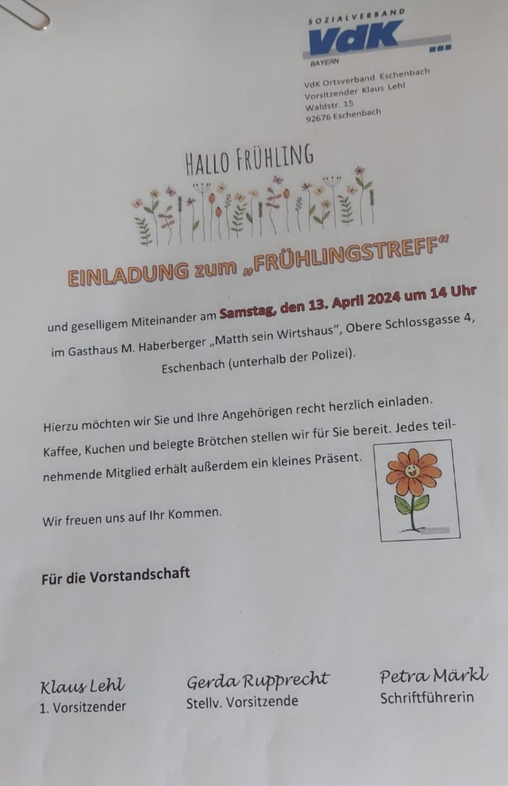 Einladung Frühlingstreff