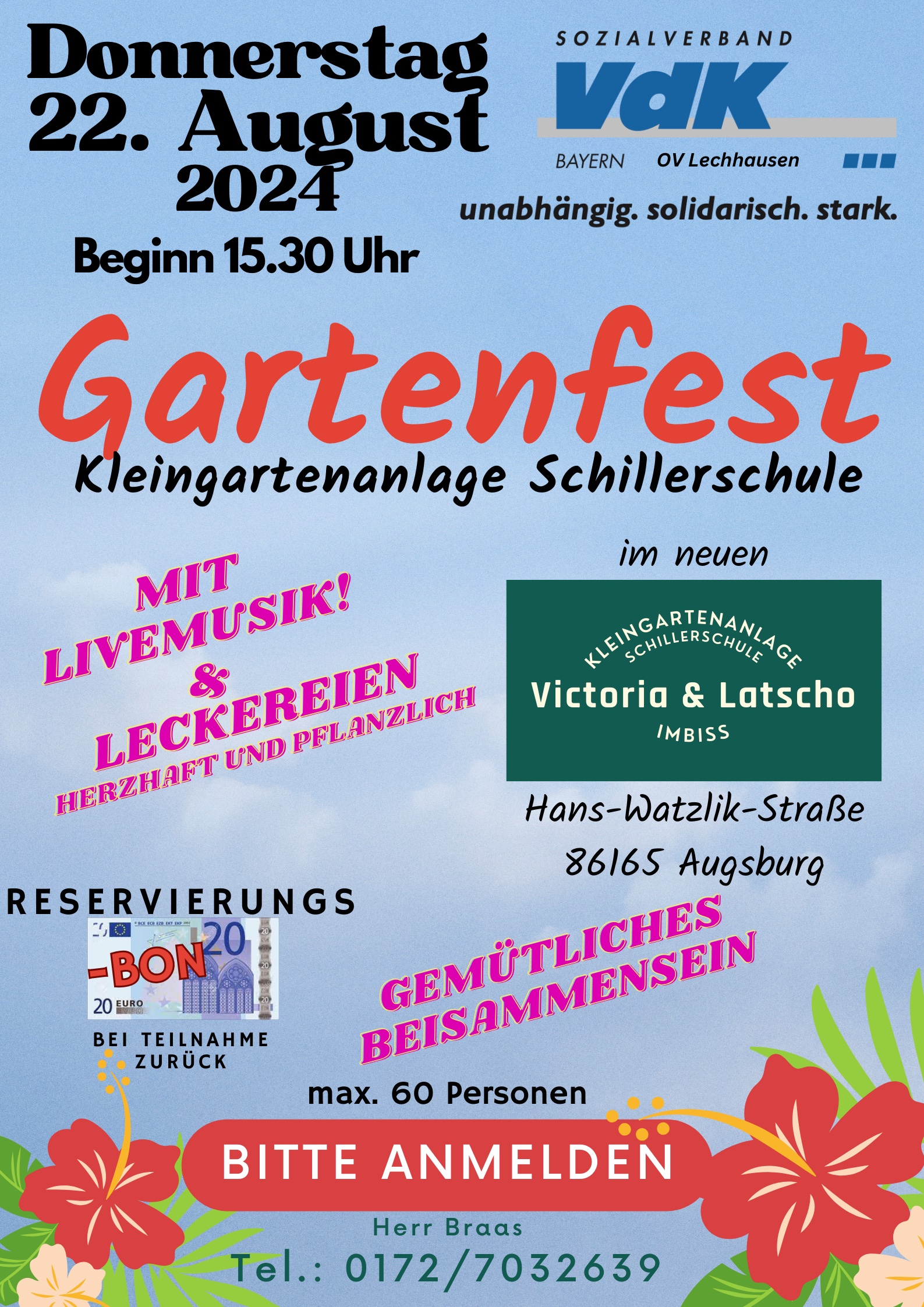 Flyer mit Einladung zum Gartenfest am 22.08.2024 in der Kleingartenanlage Schillerschule