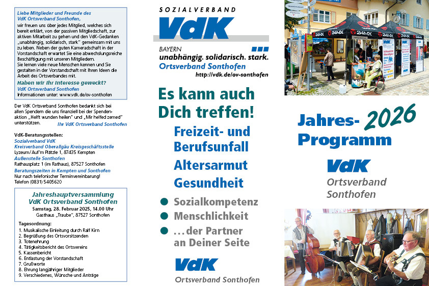 Jahresprogramm 2026 - VdK Ortsverband Sonthofen. Besuchen Sie unsere Veranstaltungen!
